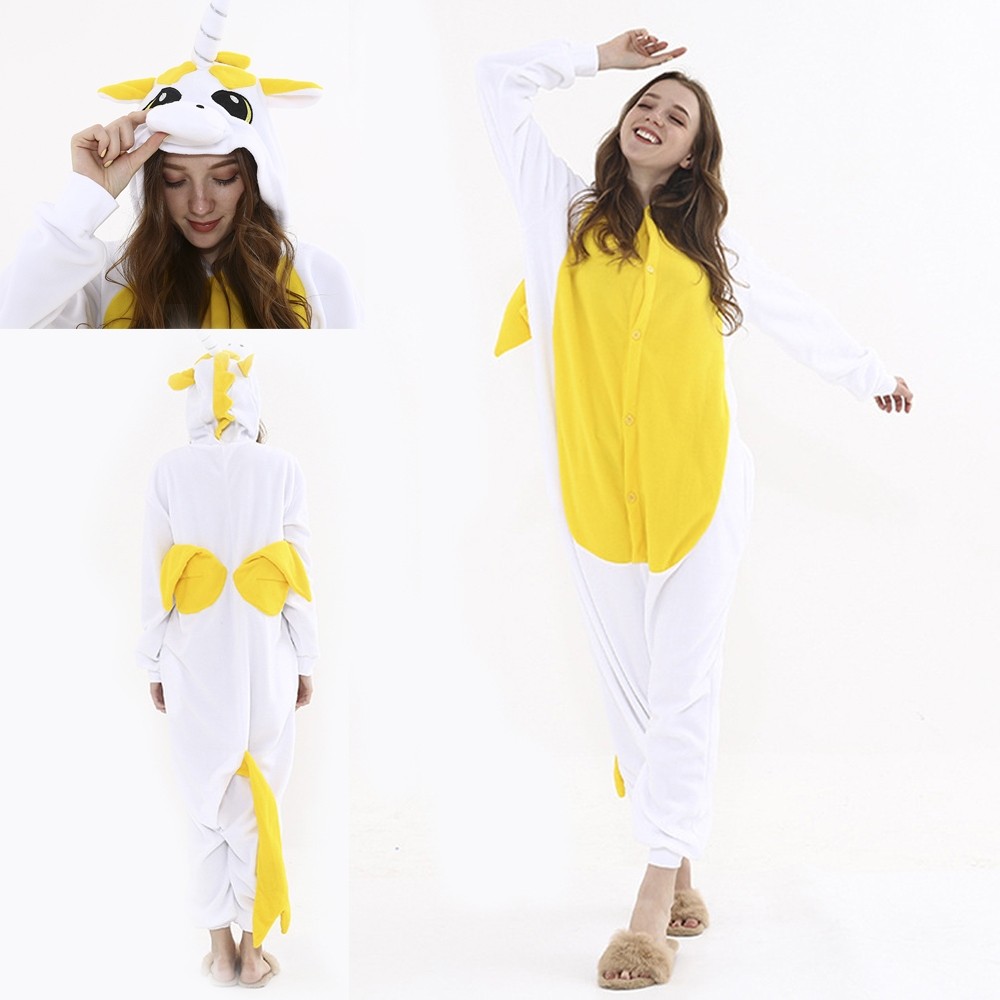 White and Yellow Unicorn Onesie Kigurumi Pajama Animal Costume For Adult