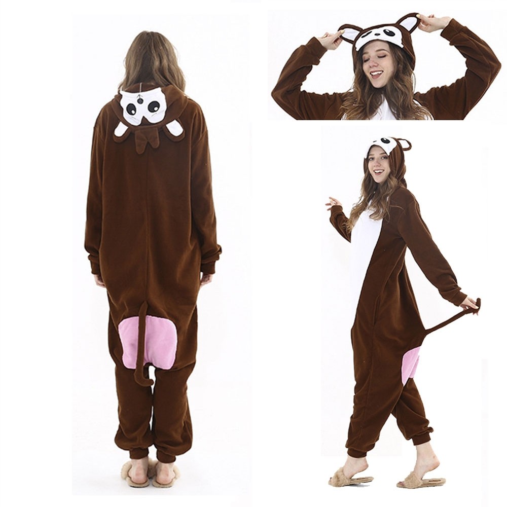 Dark Brown Baboon Kigurumi Onesie Pajamas Animal Costume For Women and Men