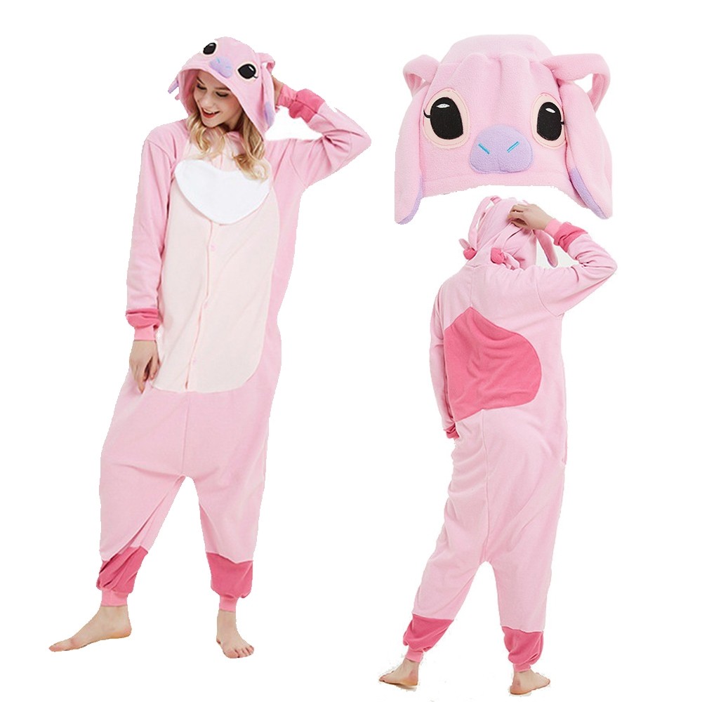 Adult Light Pink Stitch Onesie Kigurumi Pajamas Cartoon Animal Costume