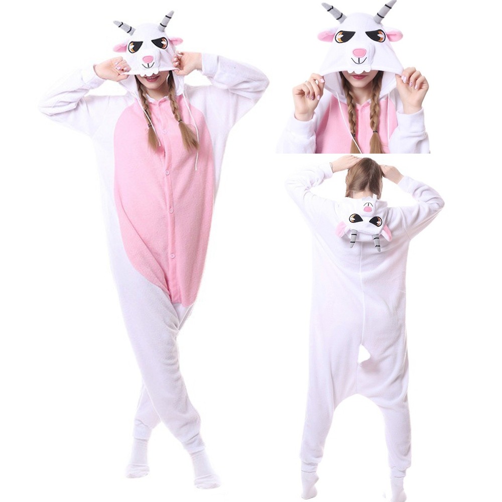 White and Pink Goat Kigurumi Onesie Pajama Animal Costumes For Adult
