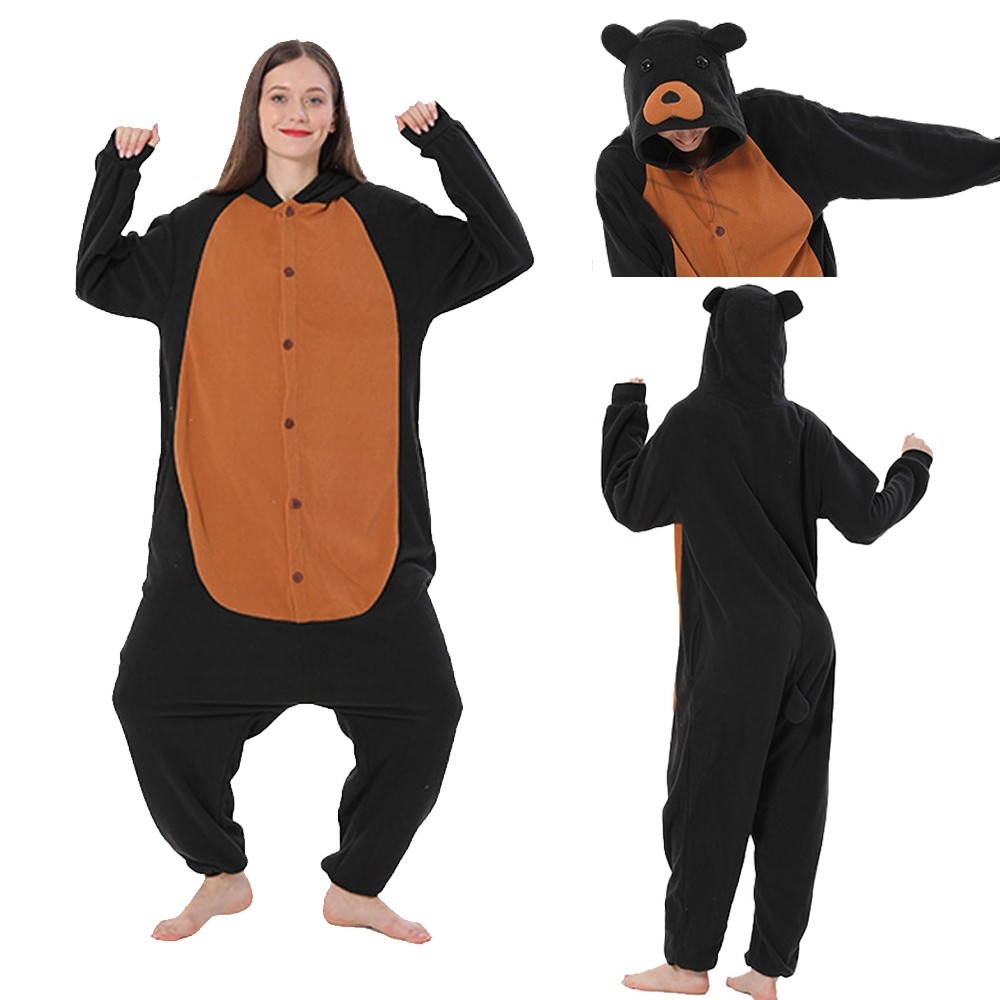 Black Bear Onesie Kigurumi Funny Cartoon Animal Pajama Cosplay Costume For Adult