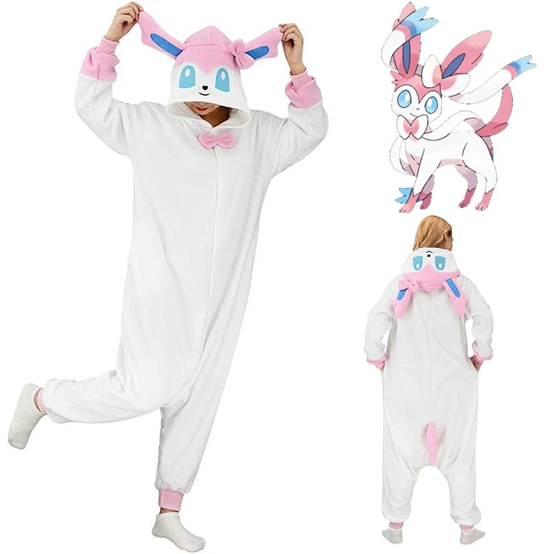 Pokemon Sylveon Kigurumi Halloween Animal Onesie Pajamas Costume For Adult