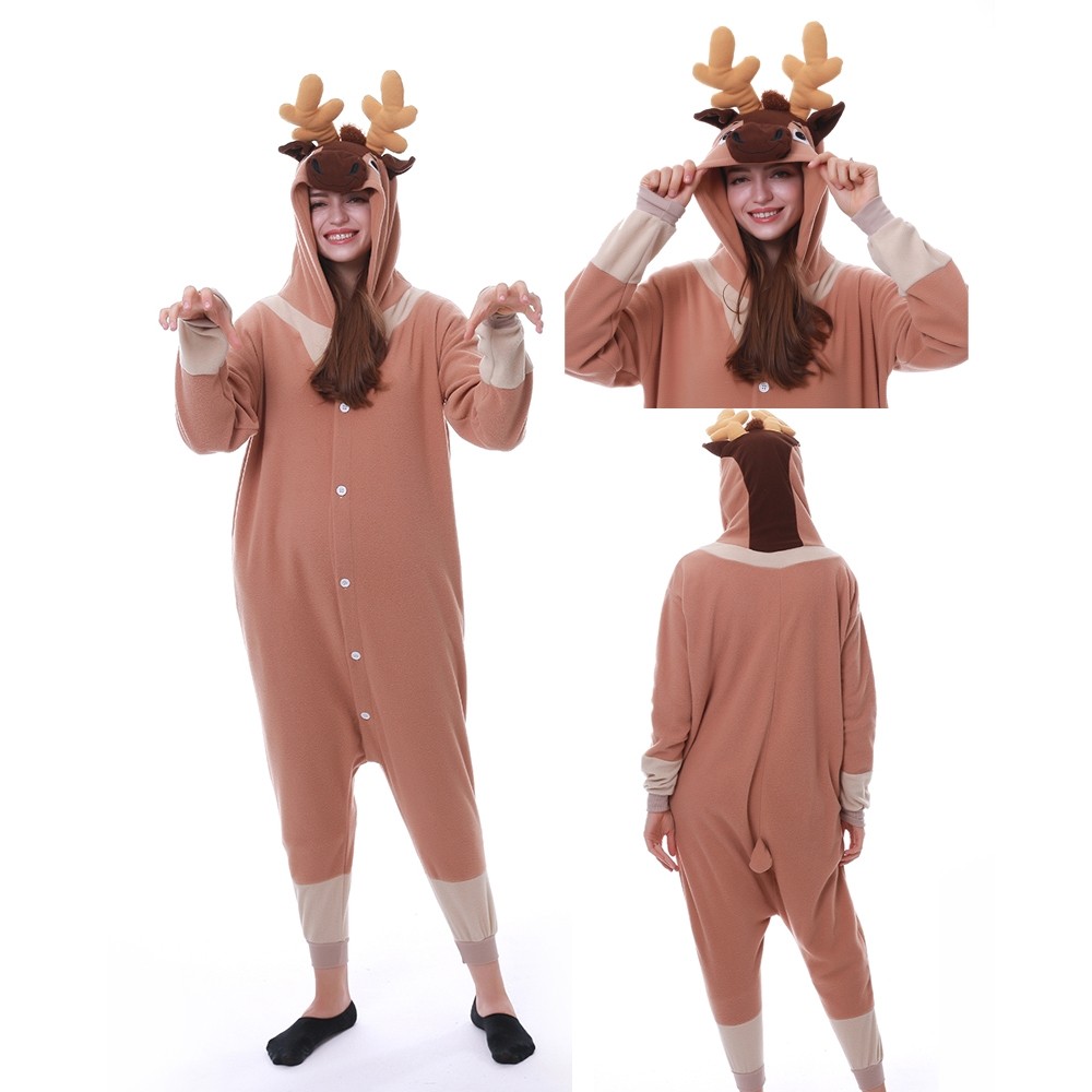  Deer Kigurumi Onesies Pajamas Animal Christmas Costume For Women & Men