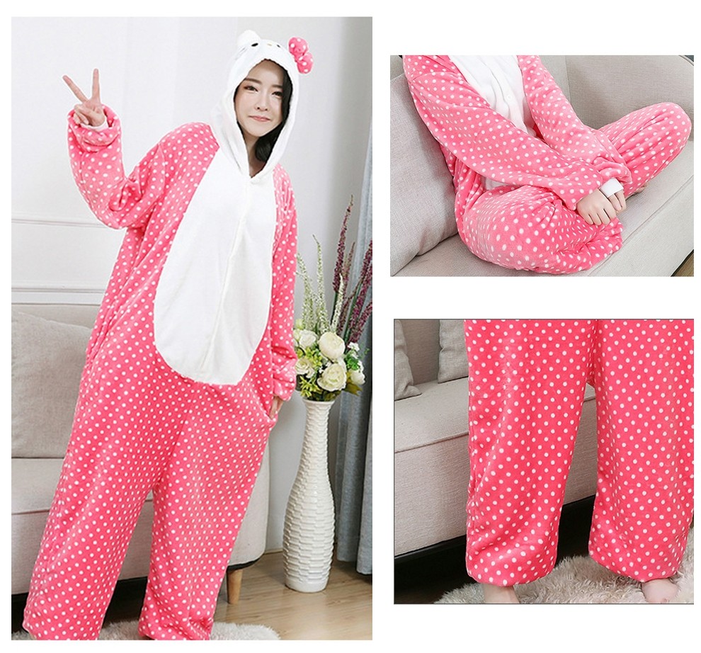 Dark Pink KT Cat Onesie Kigurumi Cartoon Animal Pajama Costume For Adult