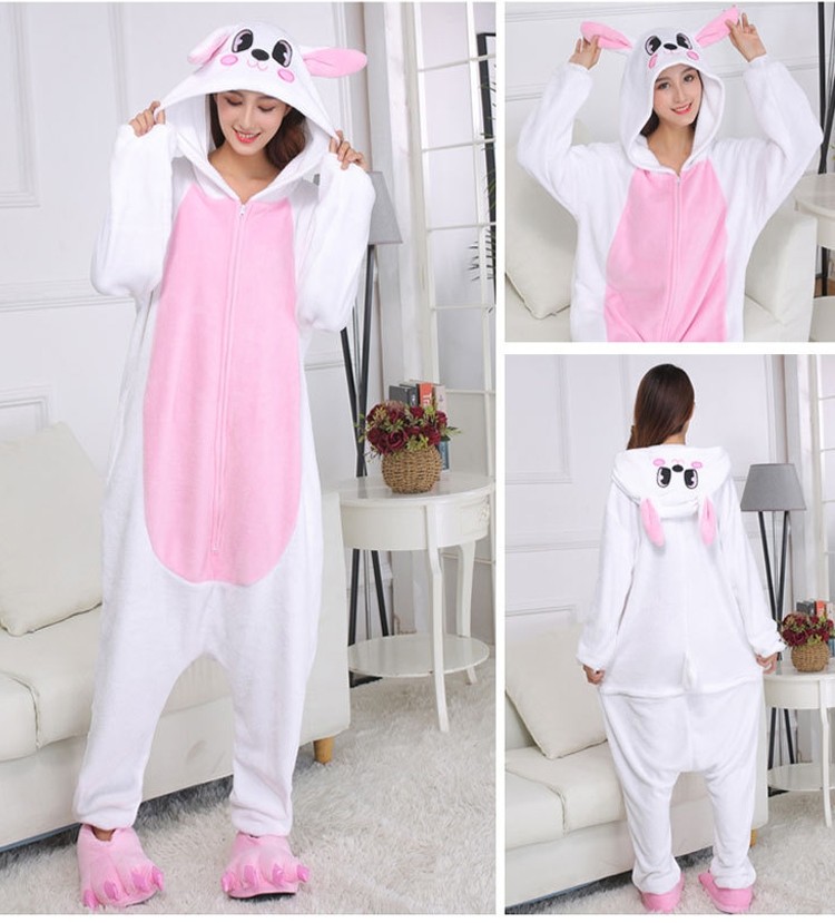 Rabbit Kigurumi Oneise Funny Cartoon Animal Bunny Zip-up Flannel Costume