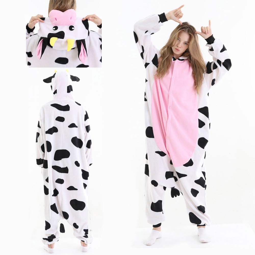 Adult Pink Cow Kigurumi Onesie Pajama Cartoon Animal Cosplay Costume