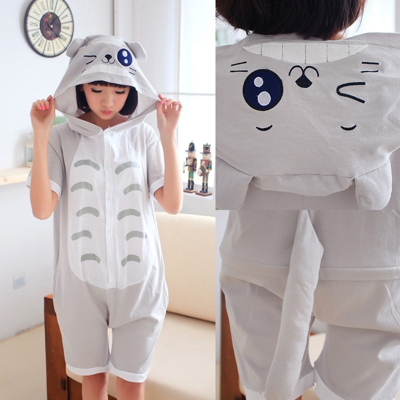 Gray Totoro Cartoon Hoodie Summer Onesie Kigurumi Pajamas