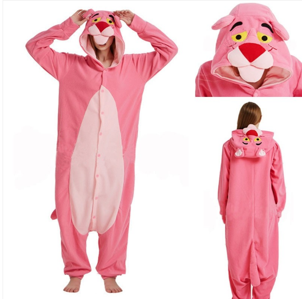 Cartoon Pink Panther Kigurumi Onesie Pajamas Costume For Adult