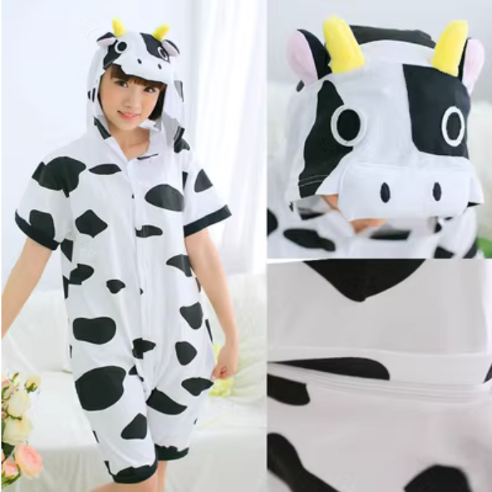 Cute Cow Cartoon Hoodie Summer Onesie Pajamas Kigurumi