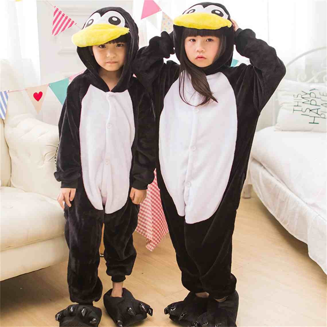 Black White Penguin Onesie Pajamas Animal Kigurumi For Kids