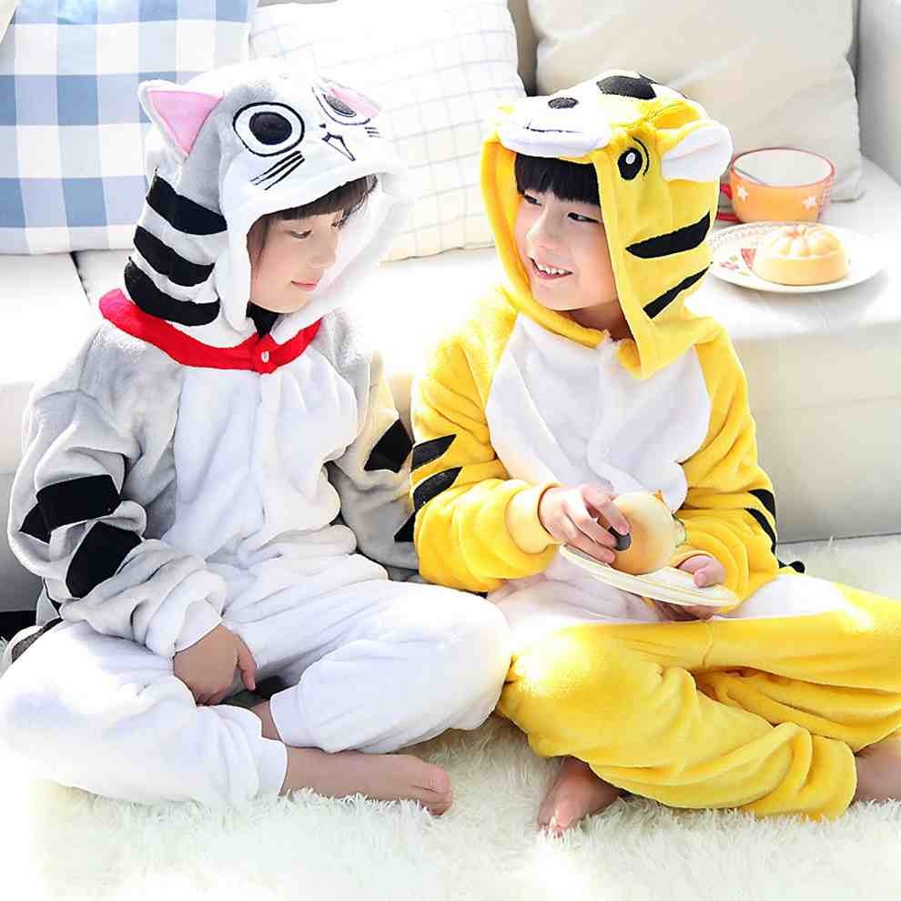 Cheese Cat And Tiger Onesie Pajamas Animal Kids Kigurumi