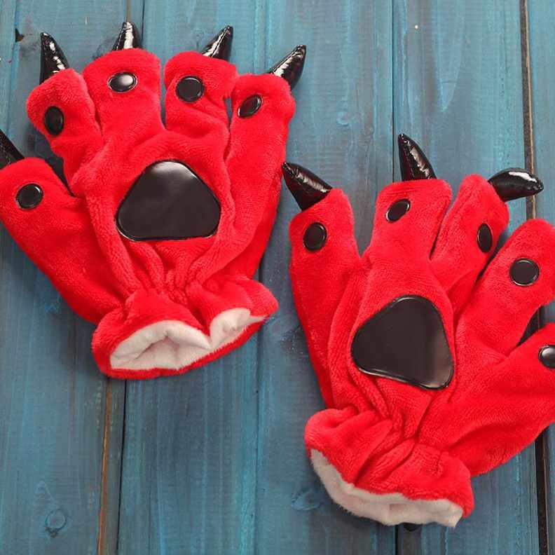 Red Kigurumi Unisex Onesies Animal Paw Flannel Gloves