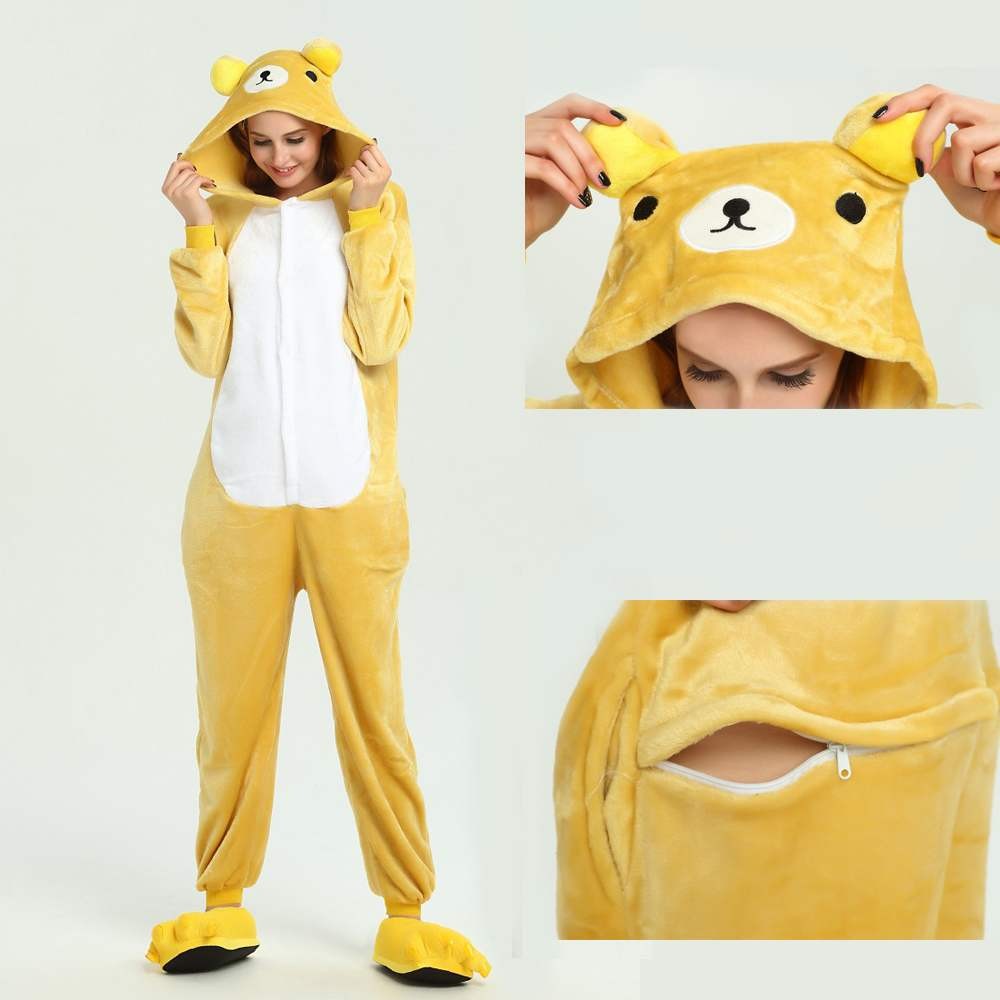 Yellow Bear Onesies Pajamas Animal Kigurumi For Adults