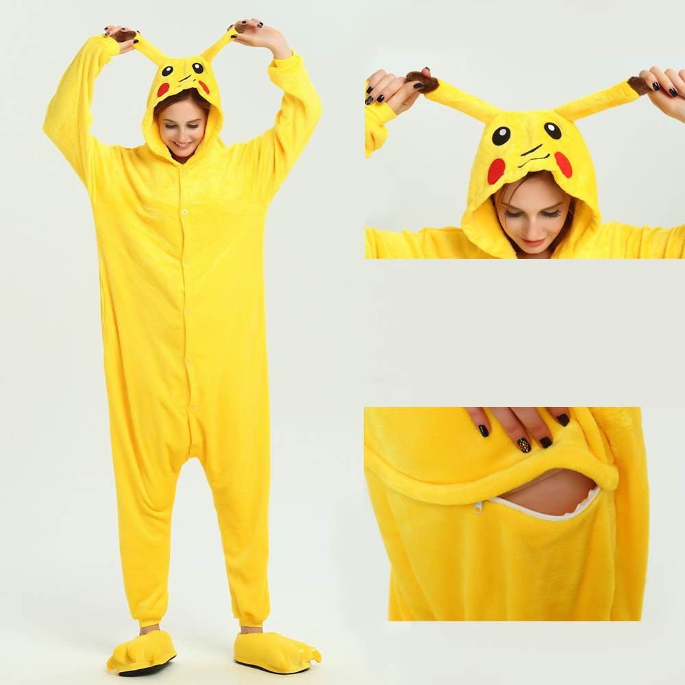 Unisex Kigurumi Yellow Pikachu Onesies Animal Pajamas For Adults