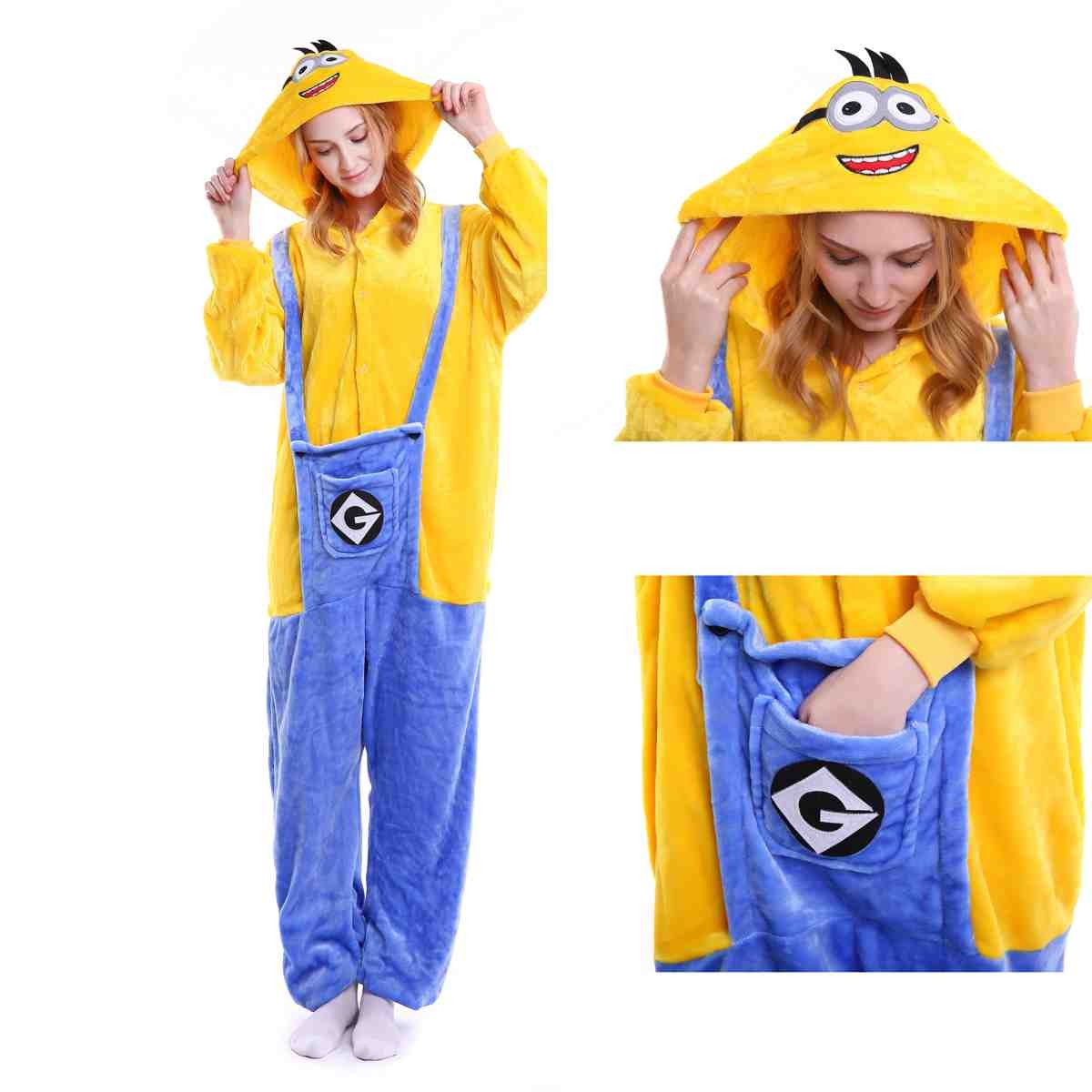 Unisex Kigurumi Yellow Blue Minions Onesies Animal Pajamas For Adults