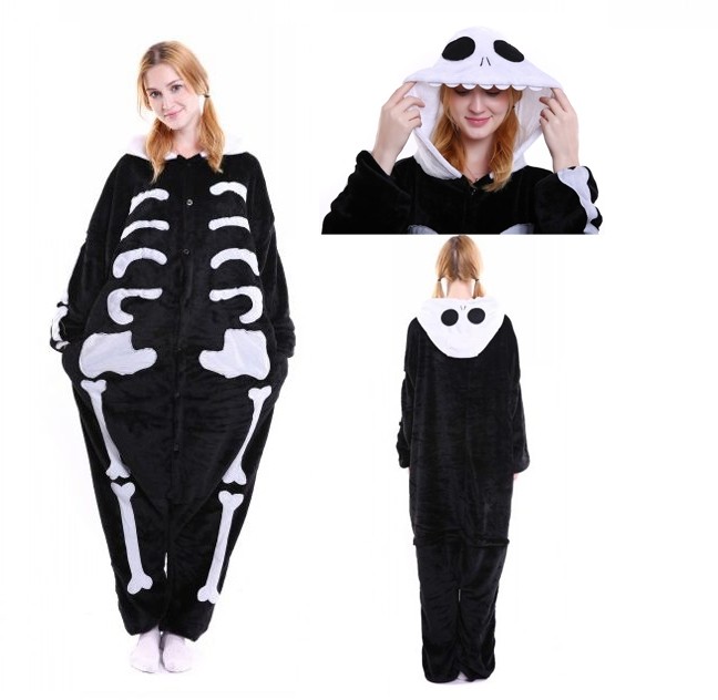 Kigurumi Black White Skull Onesies Animal Pajamas For Adults