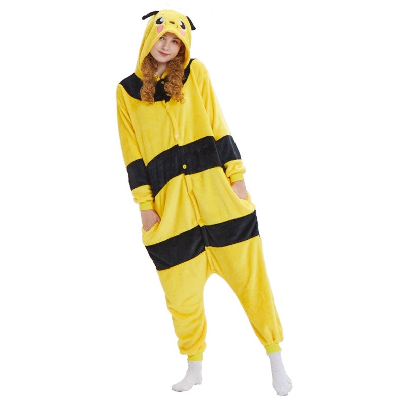 Honeybee Onesie Flannel Pajamas Unisex Animal Kigurumi 