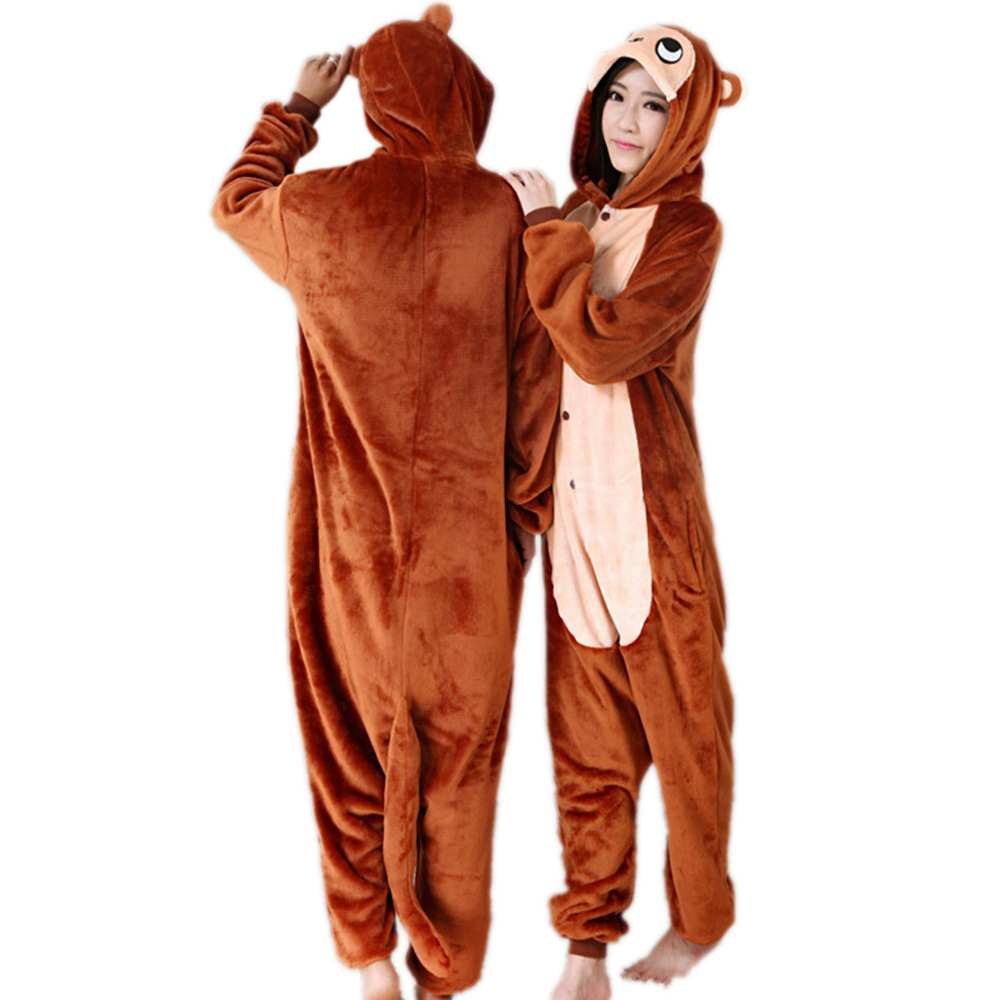 Brown Monkey Onesie Pajamas Unisex Flannel Animal Kigurumi 