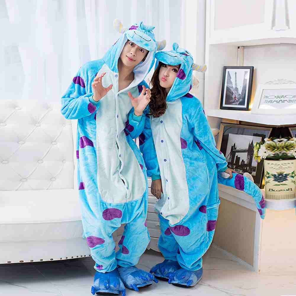 Monsters University Sulley Kigurumi Onesie Unisex Flannel Couple Pajamas