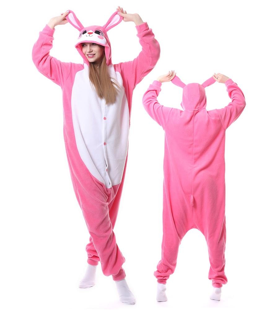 Pink Rabbit Bunny Onesie Pajamas Animal Kigurumi For Adults