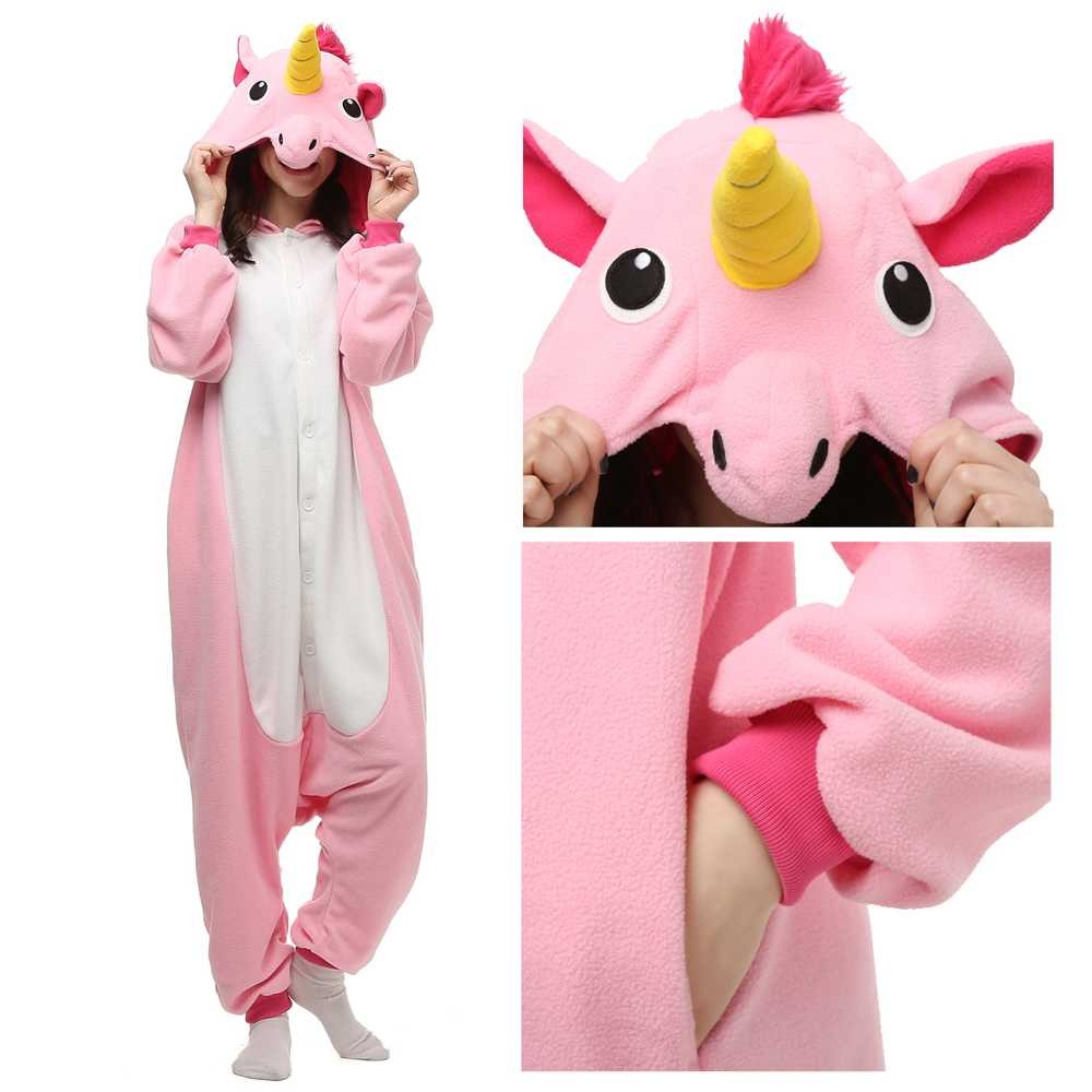 Pink Unicorn Onesies Pajamas Flannel Animal Kigurumi For Adults