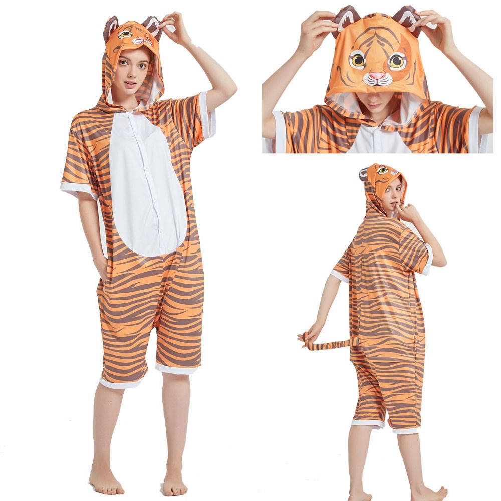 Adult Tiger Short Sleeve Hoodie Kigurumi Summer Onesie Pajamas