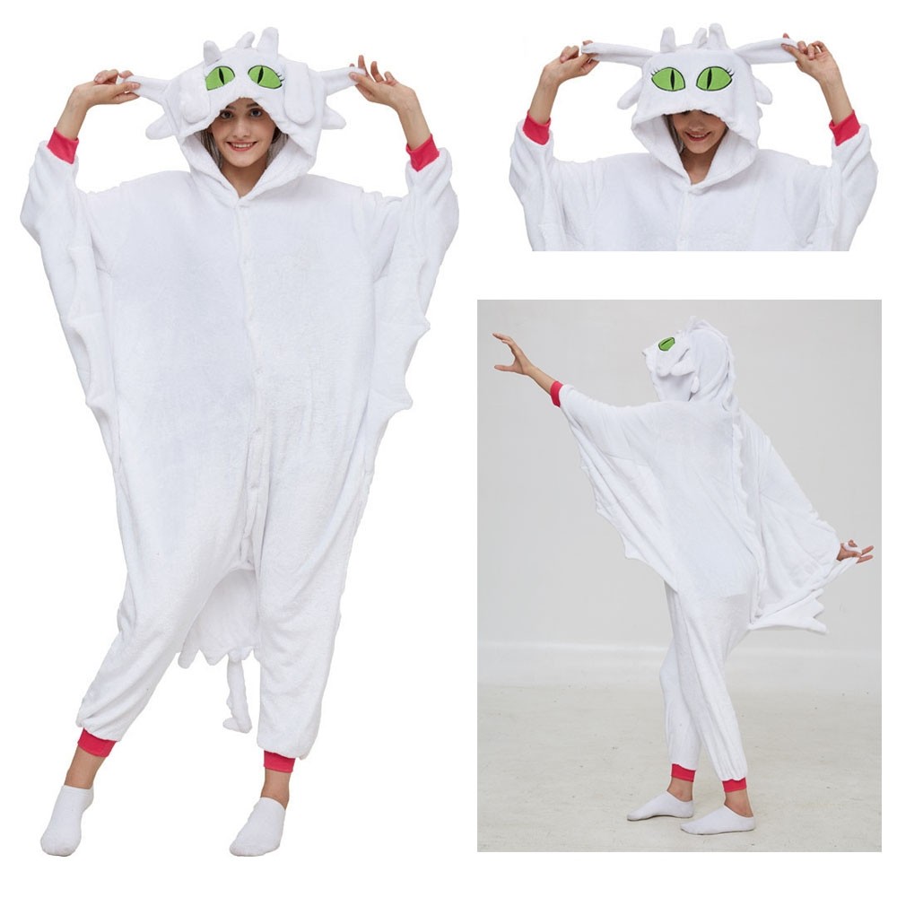 White Toothless Onesie Kigurumi Pajama Cartoon Adult Costume