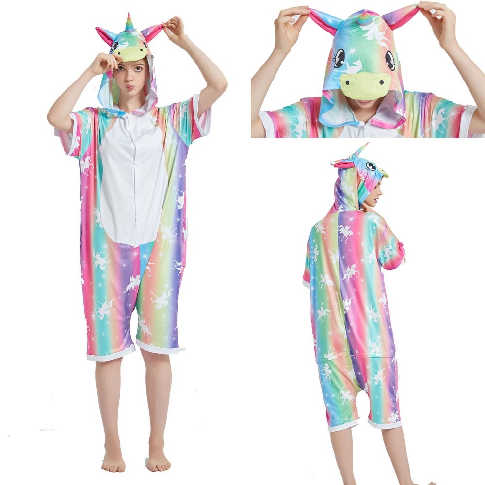 Rainbow Pegasus Short Sleeve Hoodie Kigurumi Summer Onesie Pajamas