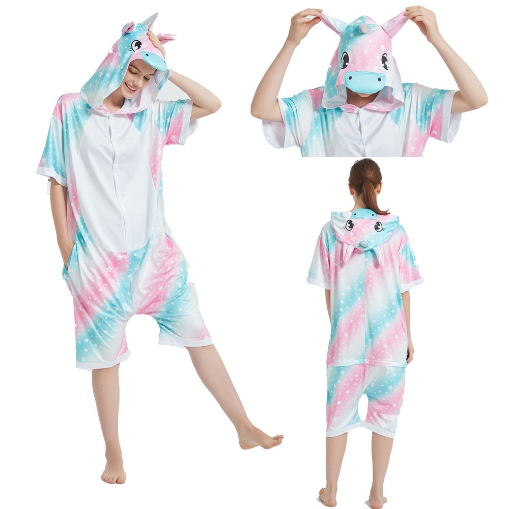 Starry Sky Unicorn Short Sleeve Hoodie Kigurumi Summer Onesie Pajamas