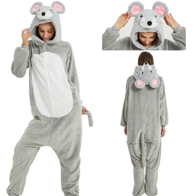 Grey Mouse Kigurumi Onesie Animal Costumes Zipper-Up