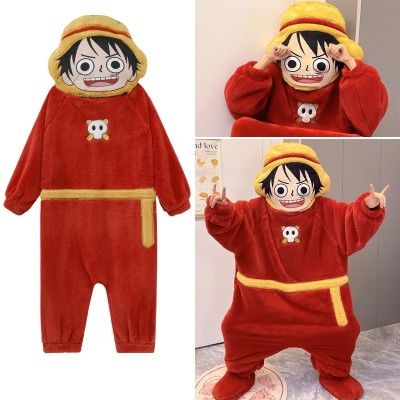 Monkey D. Luffy Kigurumi Onesie Cartoon One Piece Thickened Coral Velvet loose Pajamas For Adults