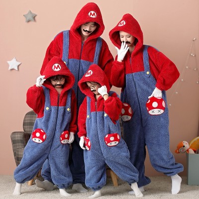 Matching Family Super Mario Christmas Pajamas Set Coral Fleece Holiday Outfit