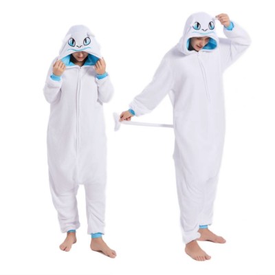 White Dragon Light Fury Onesie Pajamas Adult Halloween Costumes
