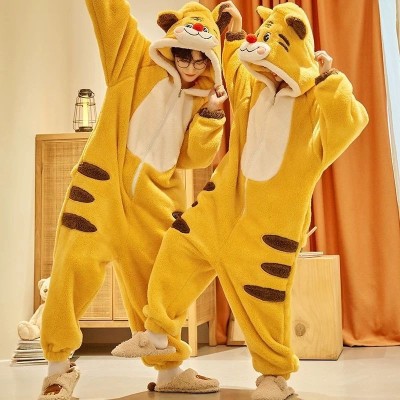 Yellow Tiger Onesie Kigurumi Matching Pajamas For Couples Christmas Costumes