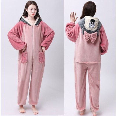 Pink Minnie Mouse Casual Onesies Pajama Halloween Christmas Costumes For Adults