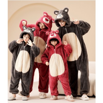 Lotso Bear Matching Family Christmas Pajamas Set Lovely Coral Fleece Holiday Outfit