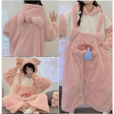Cute Snotty Pig Kigurumi Onesie Thickened Coral Velvet Cartoon Animal Loose Pajamas 