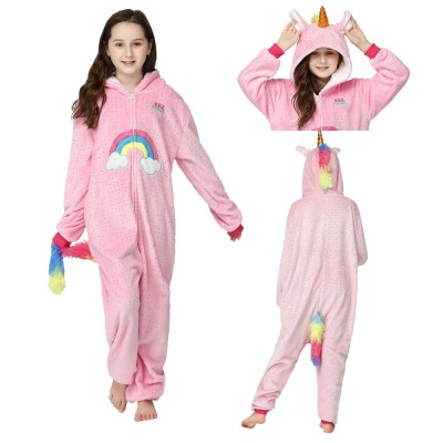 Kids Pink Rainbow Unicorn Onesie Kigurumi Animal Pajamas
