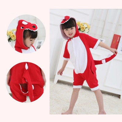 Cute Red Dinosaur Cartoon Hoodie Summer Onesie Pajamas Kigurumi For Kids