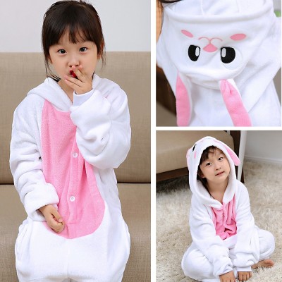 White and Pink Rabbit Bunny Onesie Kigurumi Pajama Cartoon Animal Costume For Kids