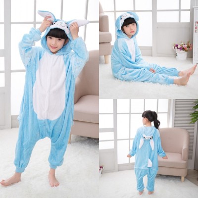 Animal Kigurumi Blue Rabbit Onesie Pajamas For Kids