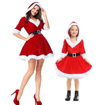 Matching Family Christmas Red Santa Puffy Dress For Christmas Party Outfits