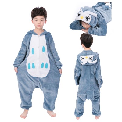 Animal Kigurumi Blue Owl Onesie Pajamas For Kids