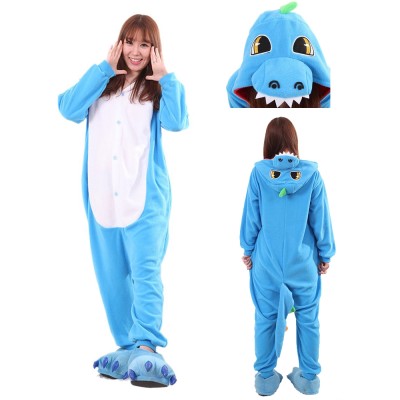 Blue Dinosaur Kigurumi Onesie Flannel Animal Pajamas