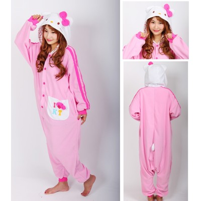 Adult Pink Hello Kitty Cat Onesie Kigurumi Lovely Cartoon Animal Costumes