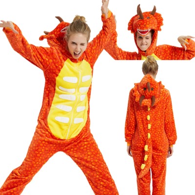 Orange Triceratops Onesie Kigurumi 3D Funny Cartoon Animal Dinosaur Pajama Costume