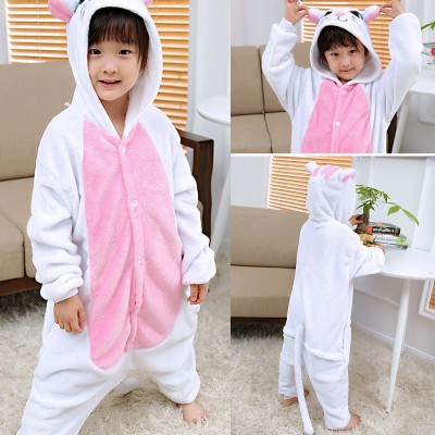 Lovey White Cat Kigurumi Onesie Pajama Animal Costume For Kids