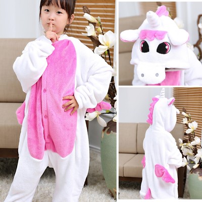  Pink and White Unicorn Kigurumi Onesie Cartoon Pajama Costume For Kids