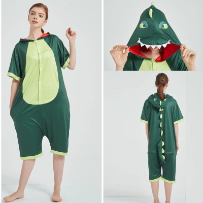 Adult Green Dinosaur Hoodie Short Sleeve Kigurumi Summer Onesie