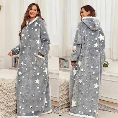 Fuzzy Thick Grey Five-Pointed Star Plus Long Cozy Blanket  Hoodie TV Blanket For Couples